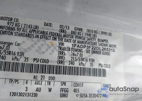 2013 Ford Focus Se from USA, damaged, VIN 1FADP3F22DL265312